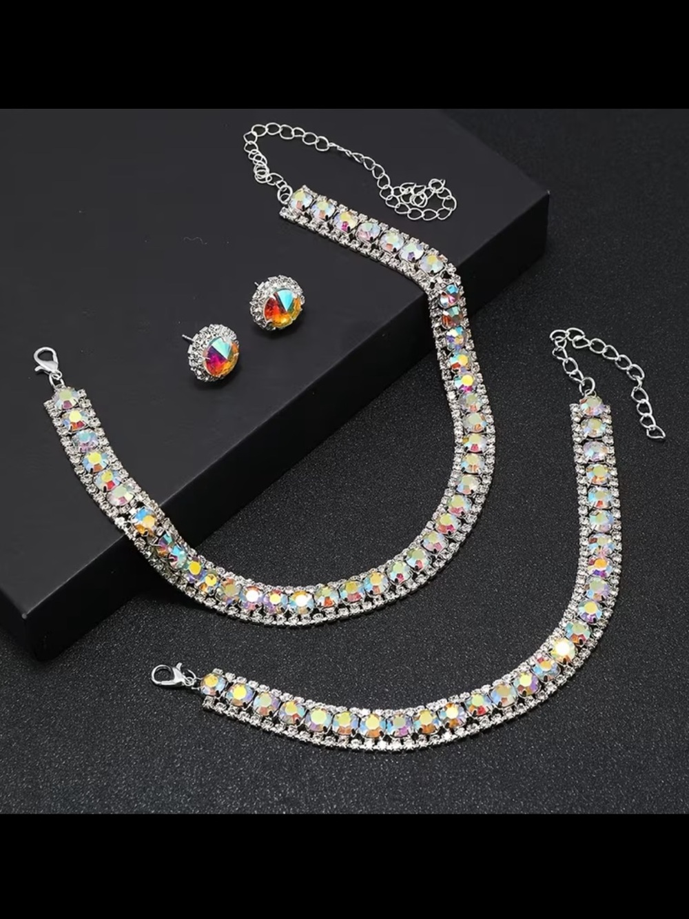 AB Crystal Necklace, Bracelet & Stud Earring Set